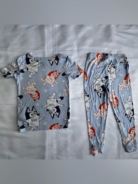 Light Blue Kids Pajama Set with Cartoon Character Print
